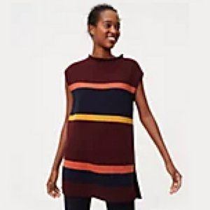 LOFT Striped Mock Neck Tunic Sweater